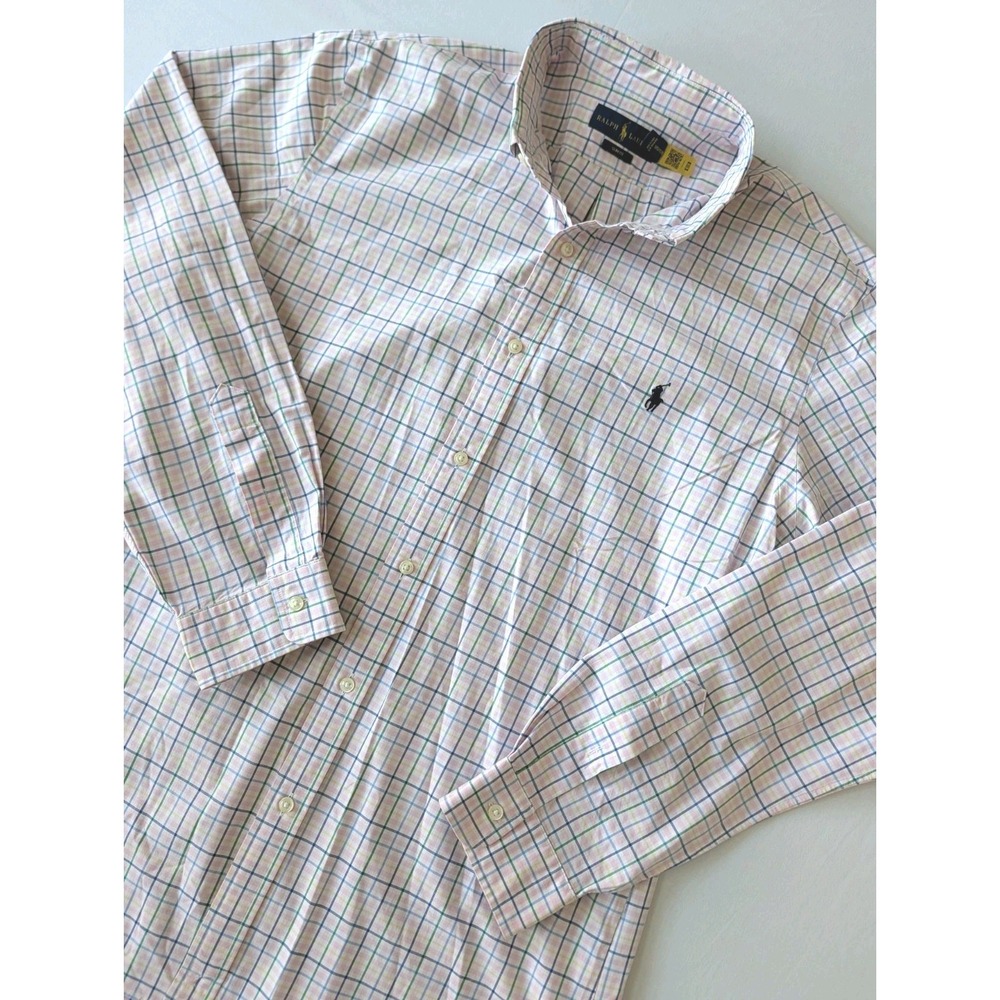 Ralph Lauren Slim Fit Button Down Shirt Mens XL Blue Solid Long Sleeve Oxford